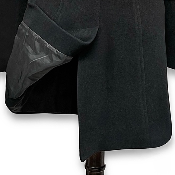 London Fog Single Breasted Black Wool Blend Peacoat Plaid Fringe Scarf Size S - Picture 6 of 12